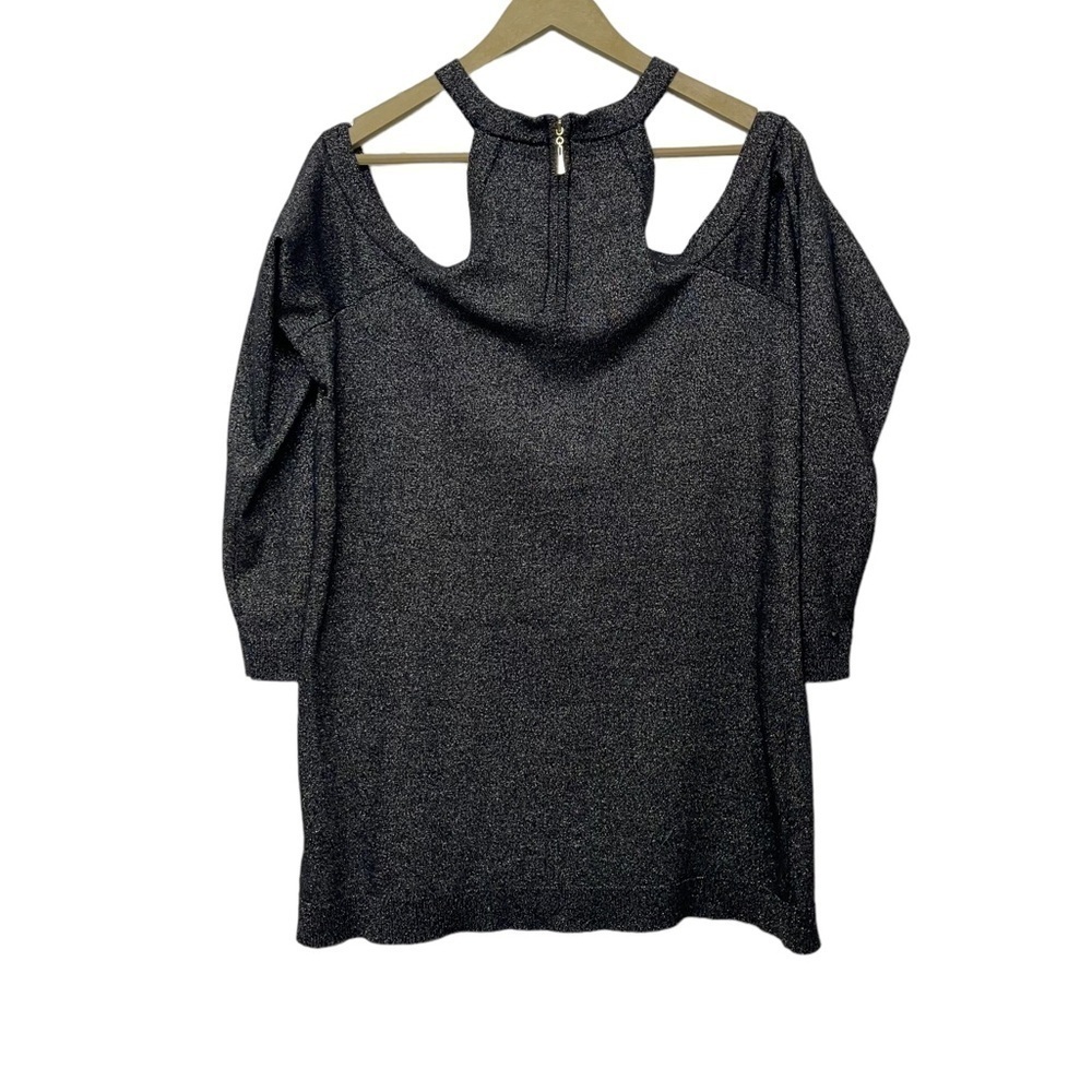 Torrid Black Metallic Cross Neck Back Zip Cold Shoulder Shirt Size 2X - Picture 4 of 8